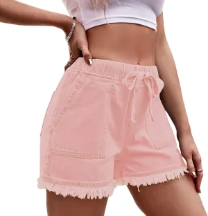 Perbai Womens Trendy High Waisted Frayed Raw Hem Denim Shorts Fringed Summer Jean Short Pants with Pockets