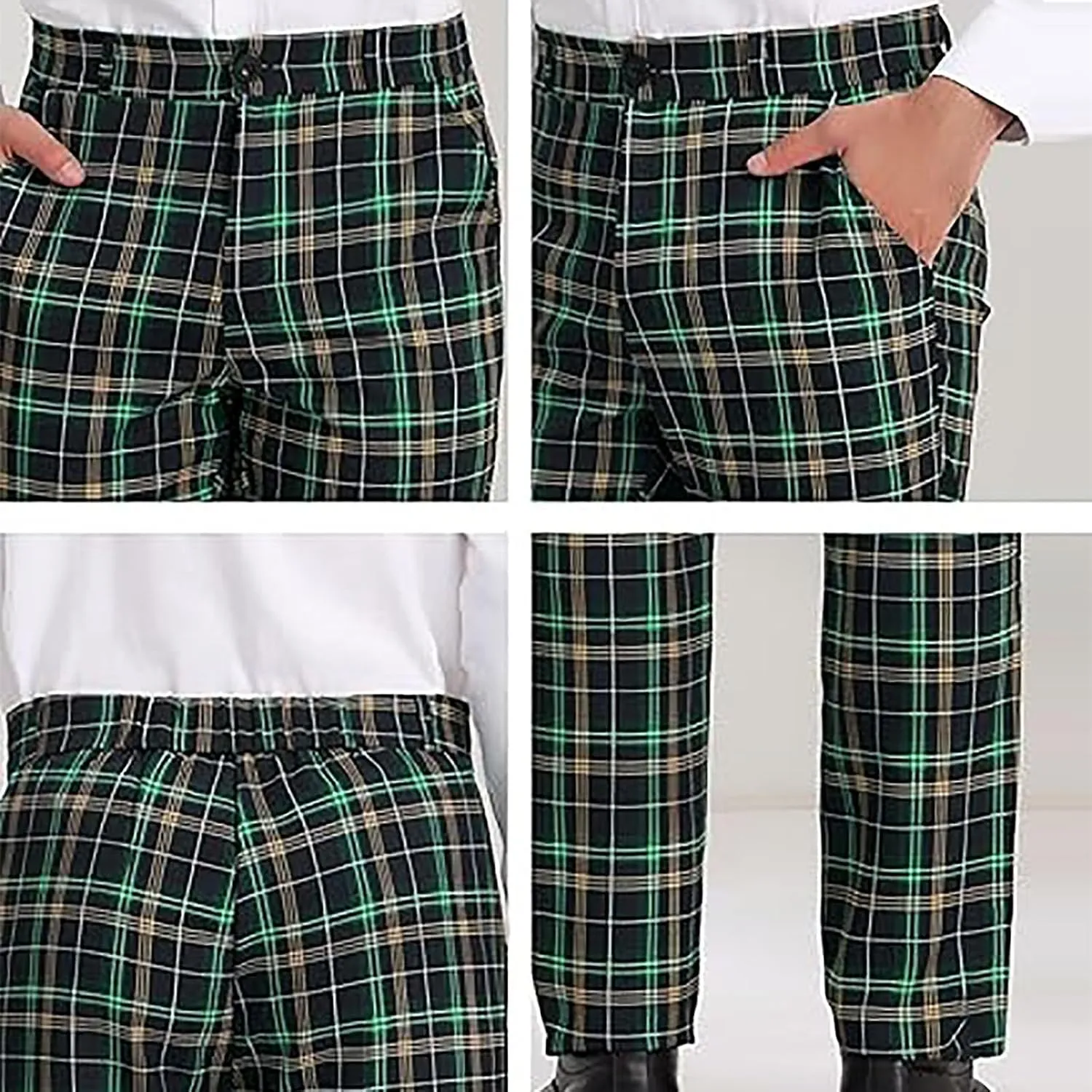 Plaid Pants for Men Straight Leg Checked Pattern Business Golf Chinos Pants Trousers Slim Fit Pants Expandable Waist