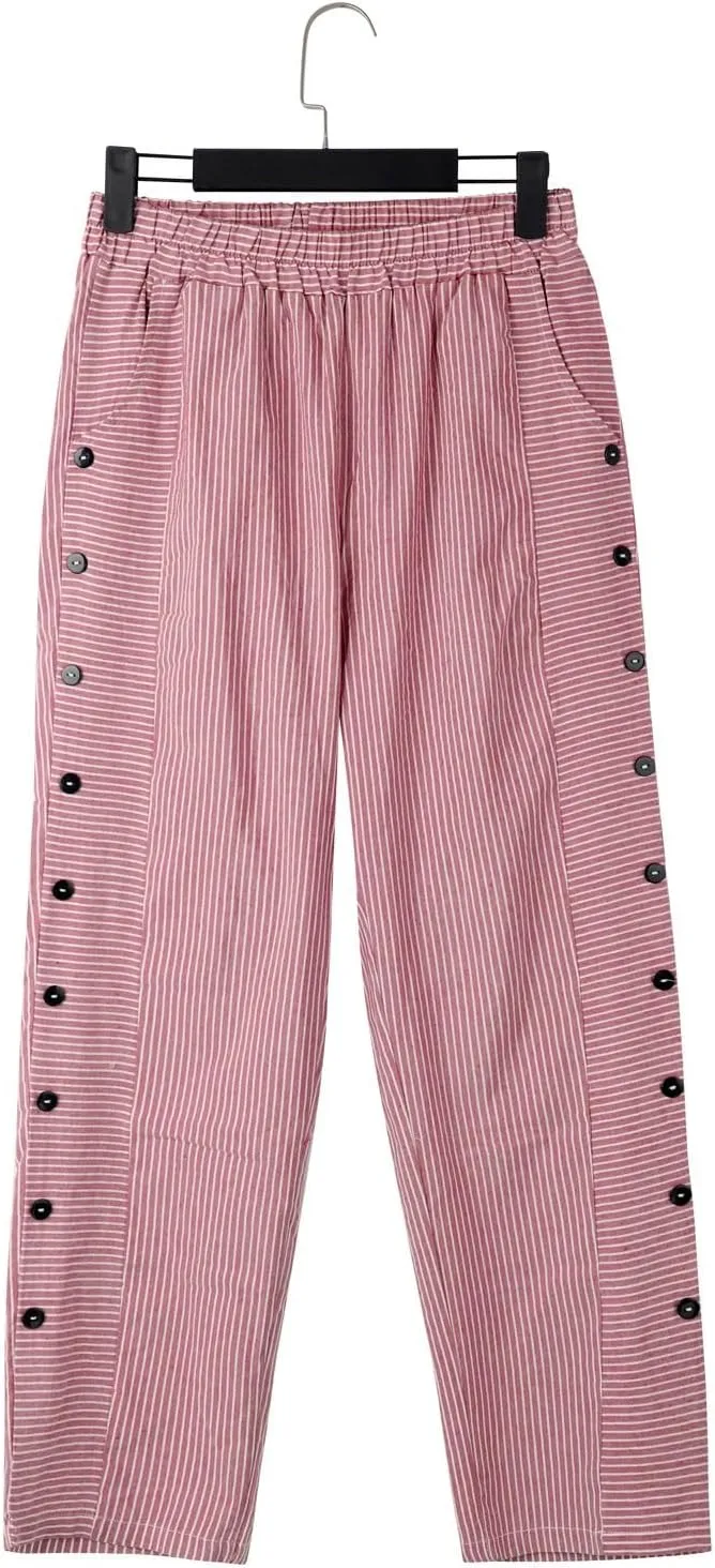 Plus Size Capris for Women Striped Floral Printed Cotton Linen Pants Lightweight Casual Trousers with Pockets