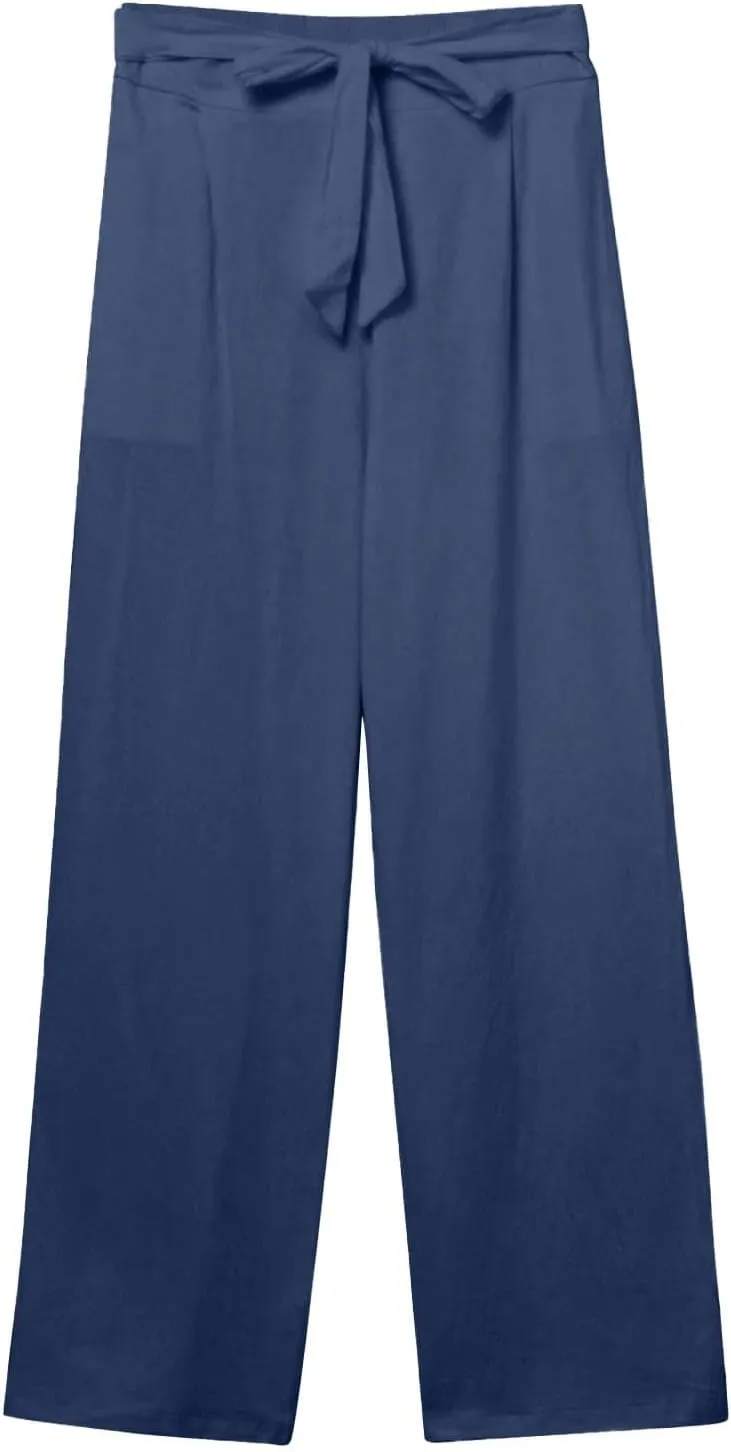Plus Size Linen Pants for Women Straight Leg Lightweight Summer Pants Casual Loose High Waisted Lounge Pants w/Pockets
