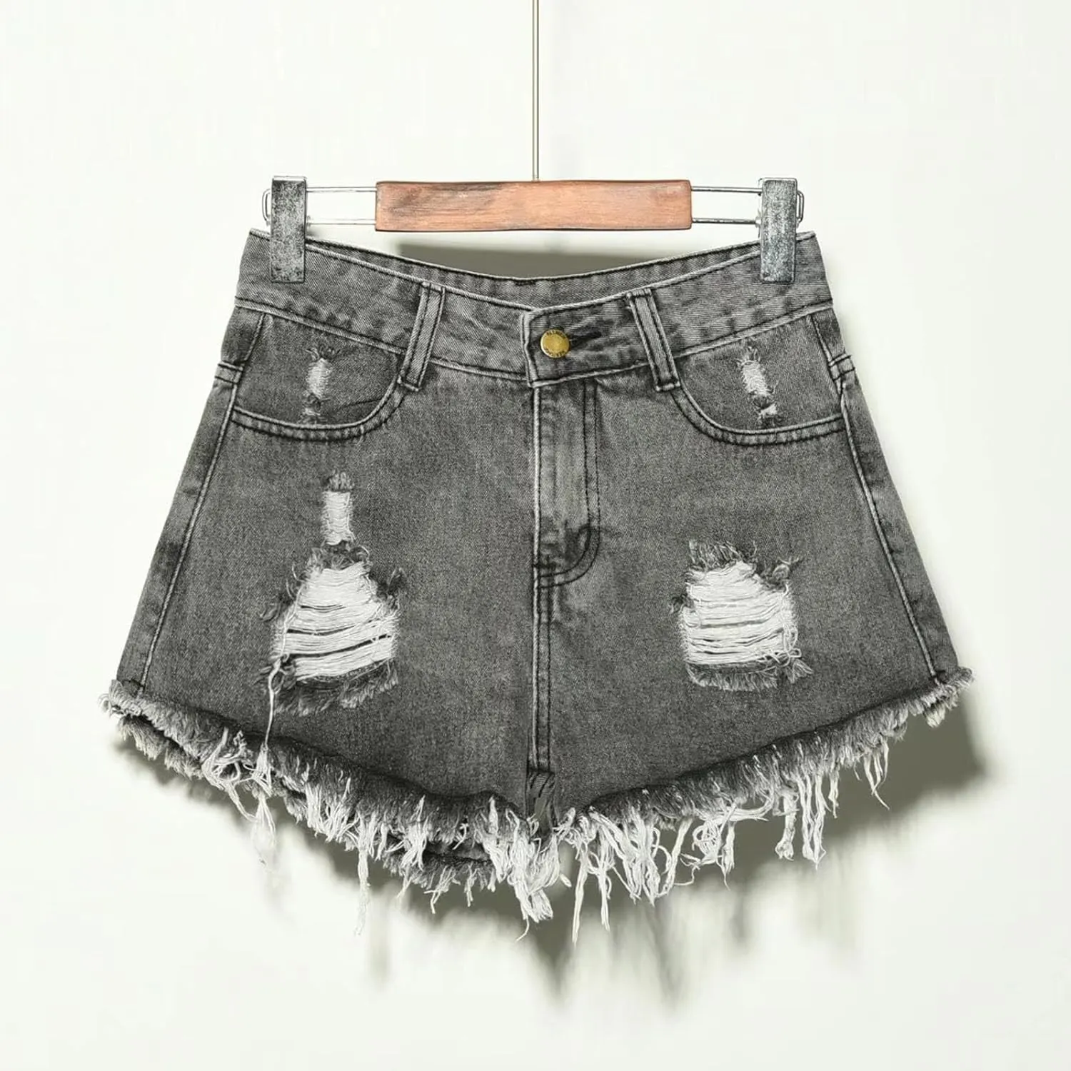 Plus Size Short Jeans for Womens Summer Dressy High Waisted Button Ripped Mini Denim Shorts Lounge Loose Outfit