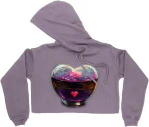 Red Heart Women's Cropped Fleece Hoodie - Hearts Cropped Hoodie for Women - Graphic Hooded Sweatshirt