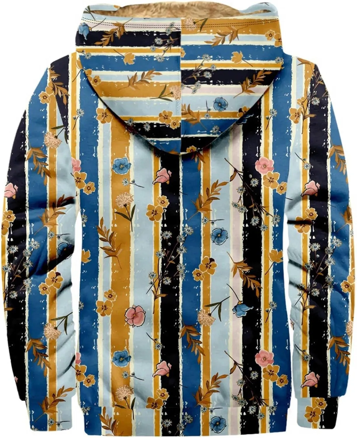 Retro Ethnic Graphic Hoodies Heavyweight Sherpa Fleece Lined Jackets Big Tall Zip Up Sweatshirts For Men With Hood