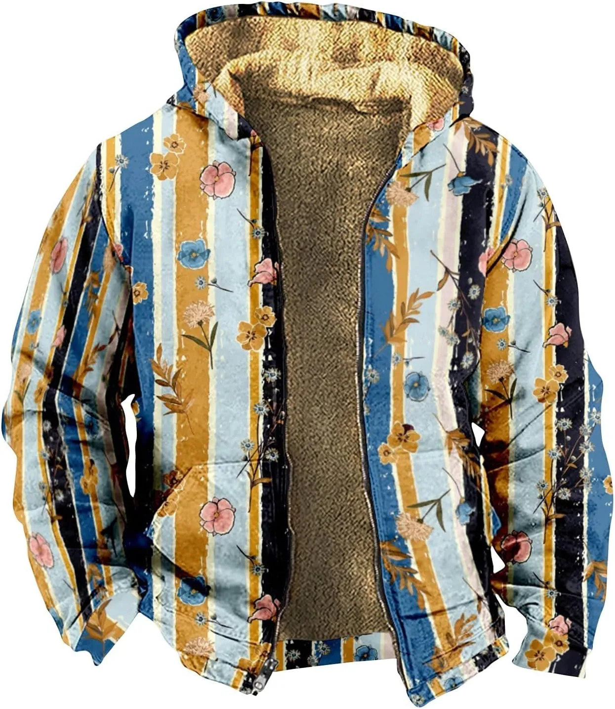 Retro Ethnic Graphic Hoodies Heavyweight Sherpa Fleece Lined Jackets Big Tall Zip Up Sweatshirts For Men With Hood