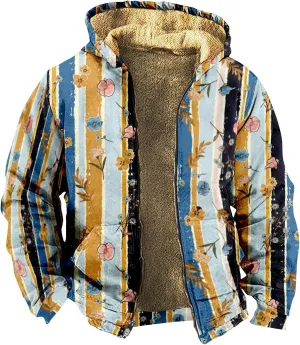 Retro Ethnic Graphic Hoodies Heavyweight Sherpa Fleece Lined Jackets Big Tall Zip Up Sweatshirts For Men With Hood