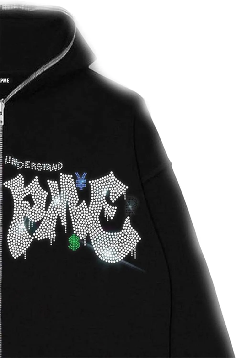 Rhinestone Skeleton Zip Up Hoodie, Men Women Y2K Oversize Jacket Skull Sweatershirt
