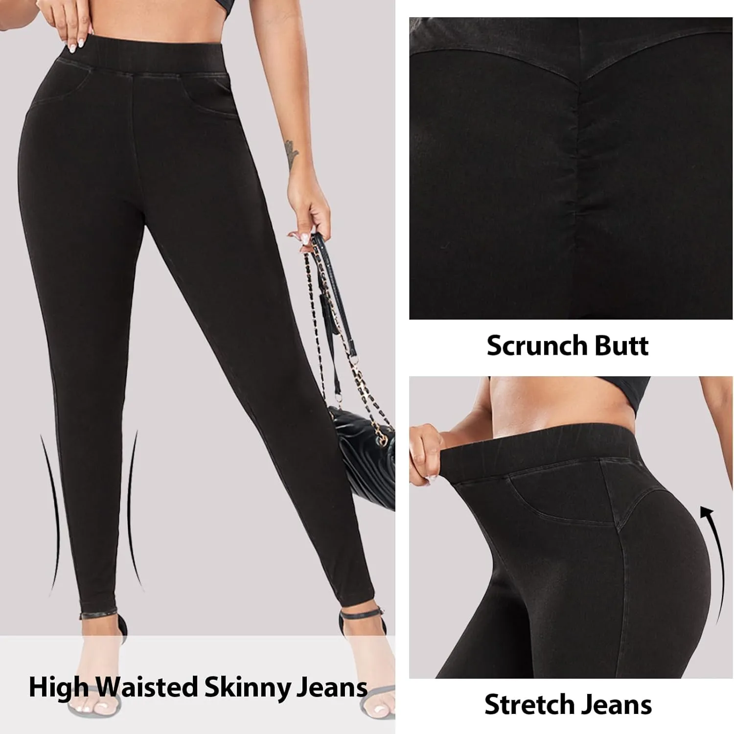 RIOJOY Women's Skinny Jeans High Waisted Pull On Jeggings Scrunch Butt Lifting Stretch Slim Fit Denim Pants