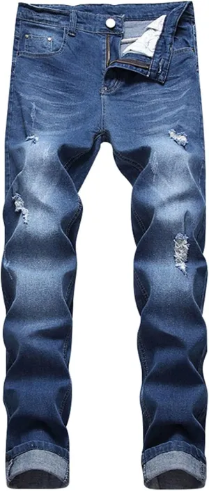 Ripped Jeans Men Baggy Classic Vintage Straight Wide Leg Denim Pants Baggy Jeans Trousers Mulit Pockets
