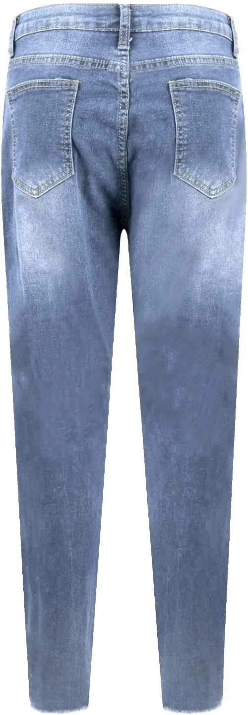 Ripped Jeans Womens Skinny Stretchy High Waisted Plus Size Raw Hem Denim Boyfriend Butt Lifting Jeggings with Pockets