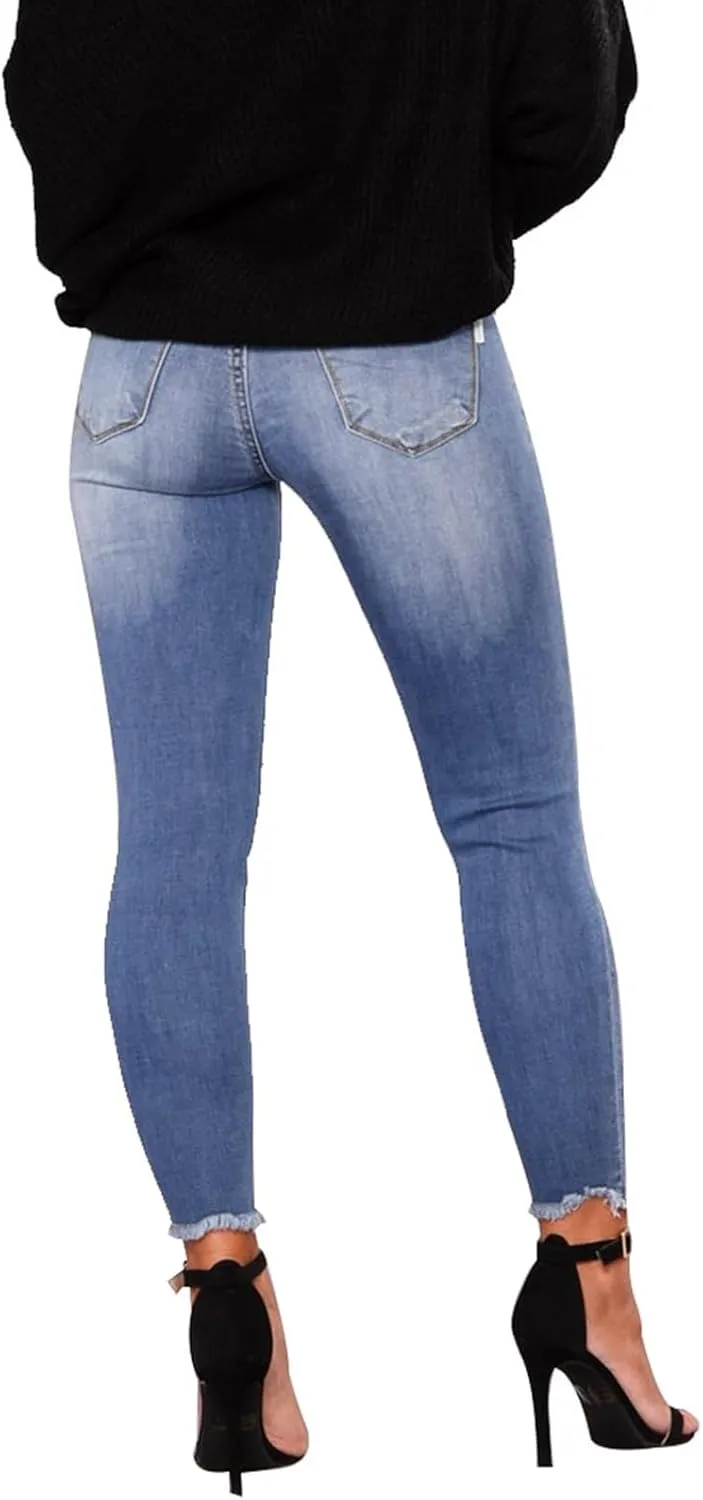 Ripped Jeans Womens Skinny Stretchy High Waisted Plus Size Raw Hem Denim Boyfriend Butt Lifting Jeggings with Pockets