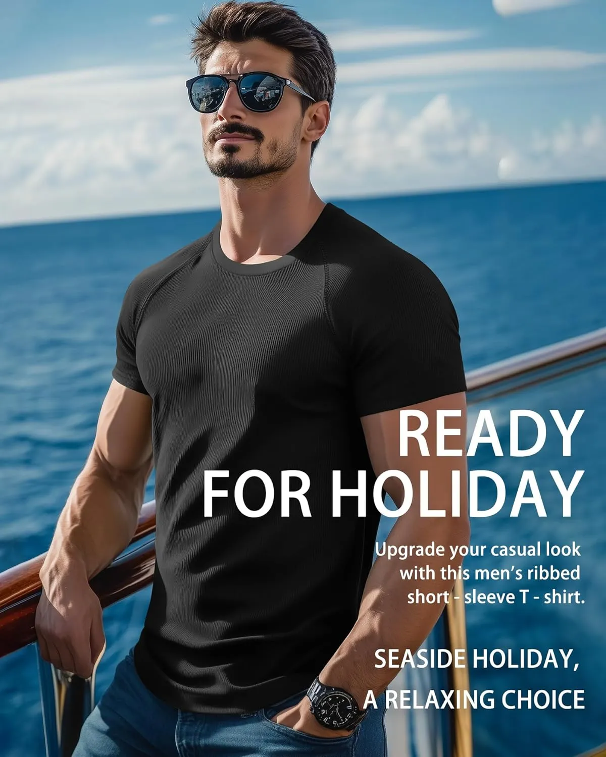 Riyiper 3 Pack Men's Muscle T Shirt Casual Short Sleeve Tops Ribbed Crewneck Slim Fit Workout Gym Curve Hem Basic Tee Shirts