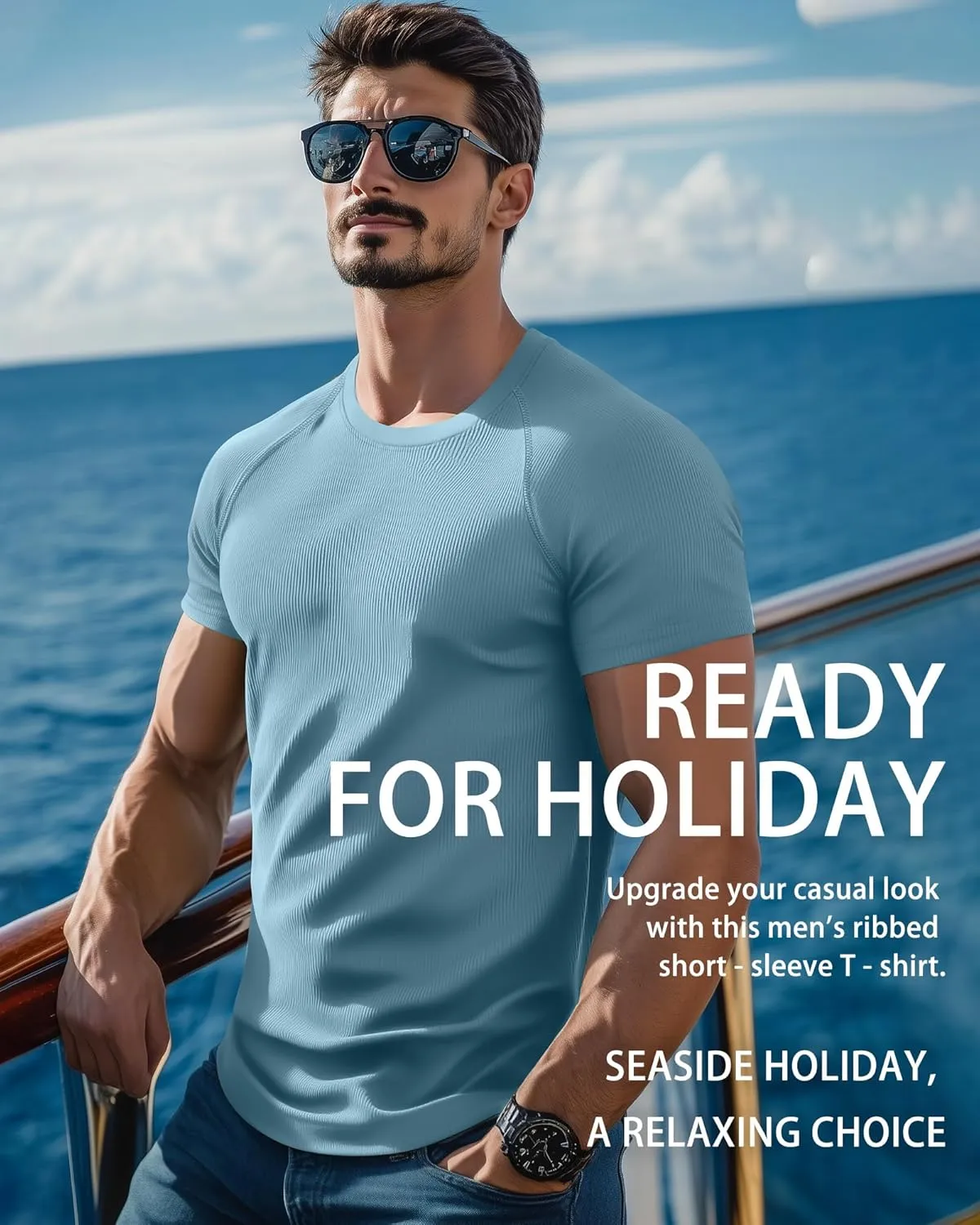 Riyiper 3 Pack Men's Muscle T Shirt Casual Short Sleeve Tops Ribbed Crewneck Slim Fit Workout Gym Curve Hem Basic Tee Shirts