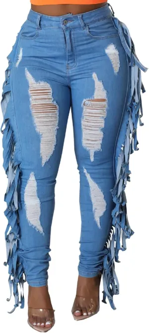SeNight Women's High Waisted Ripped Jeans Cut Out Destroyed Distressed Denim Pants