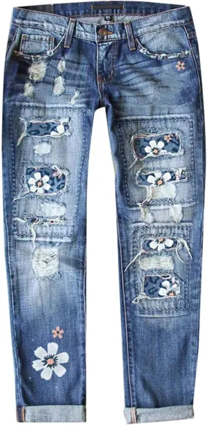 Sequin Jeans Mardi Gras Pants for Women Straight Leg Roll-up Denim Pants Distressed Frayed Raw Hem Boyfriend Jeans for Women