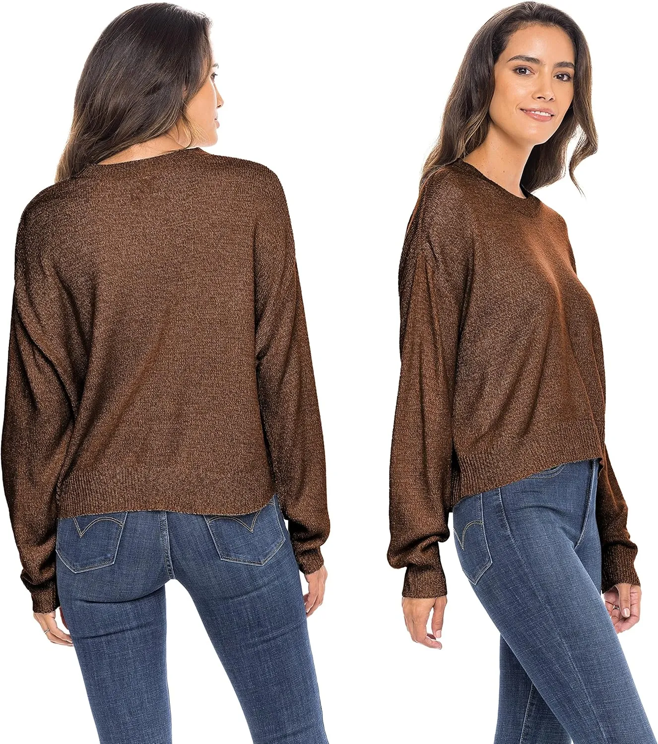 Sexy Basics Women's Long-Sleeve Midweight Cozy Crewneck Sweater | Multi Packs