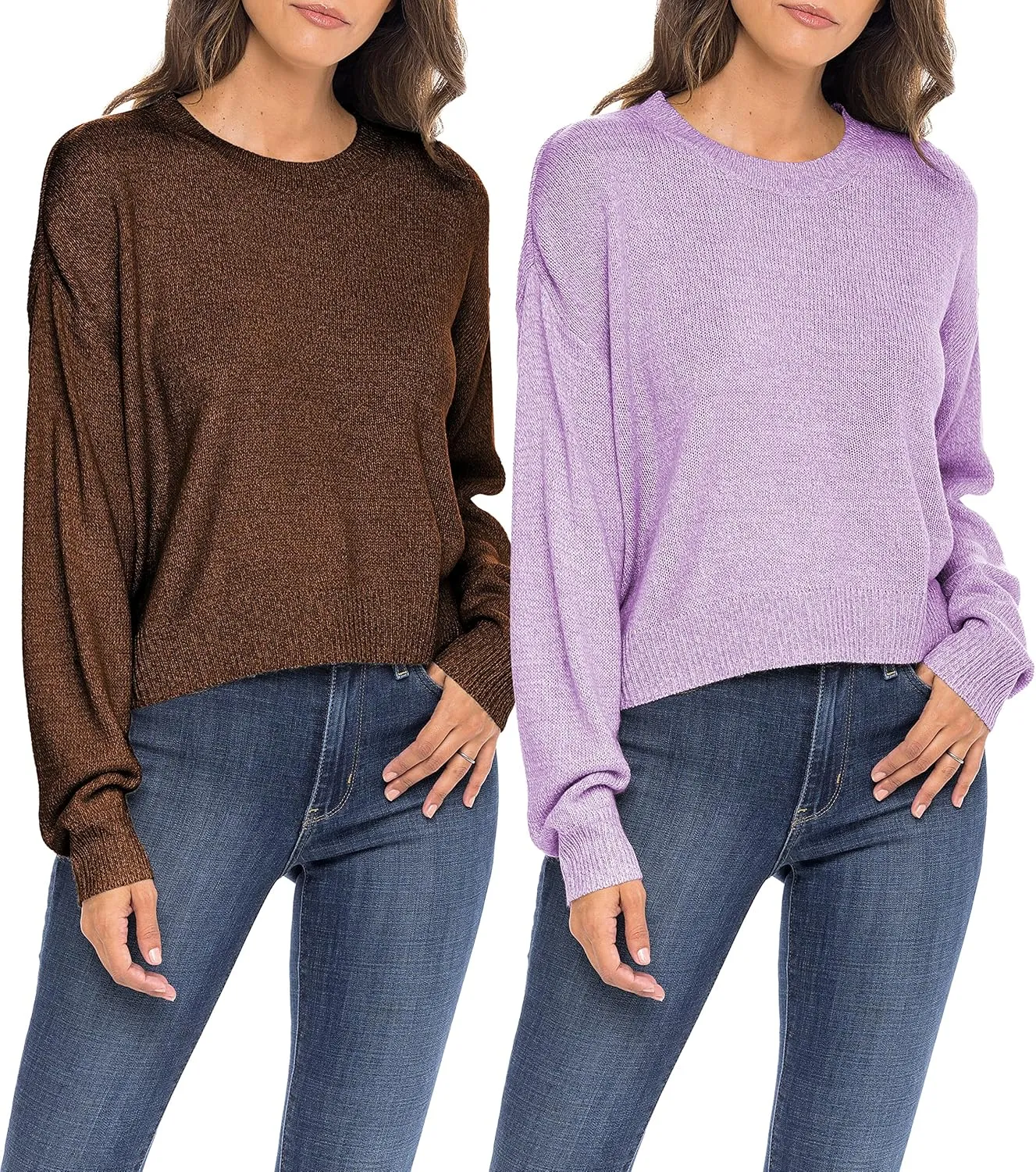Sexy Basics Women's Long-Sleeve Midweight Cozy Crewneck Sweater | Multi Packs