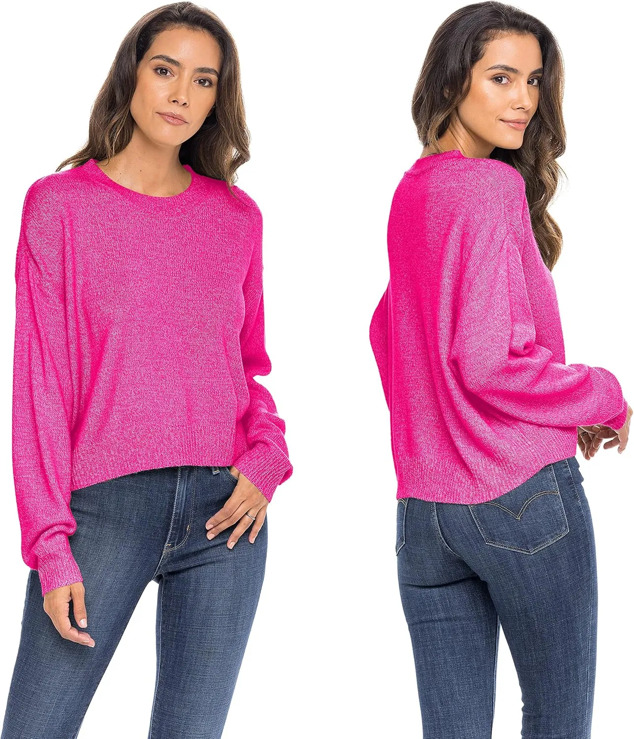 Sexy Basics Women's Long-Sleeve Midweight Cozy Crewneck Sweater | Multi Packs