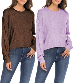 Sexy Basics Women's Long-Sleeve Midweight Cozy Crewneck Sweater | Multi Packs