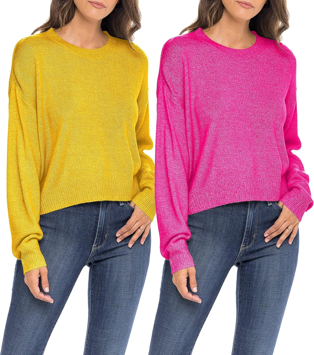 Sexy Basics Women's Long-Sleeve Midweight Cozy Crewneck Sweater | Multi Packs