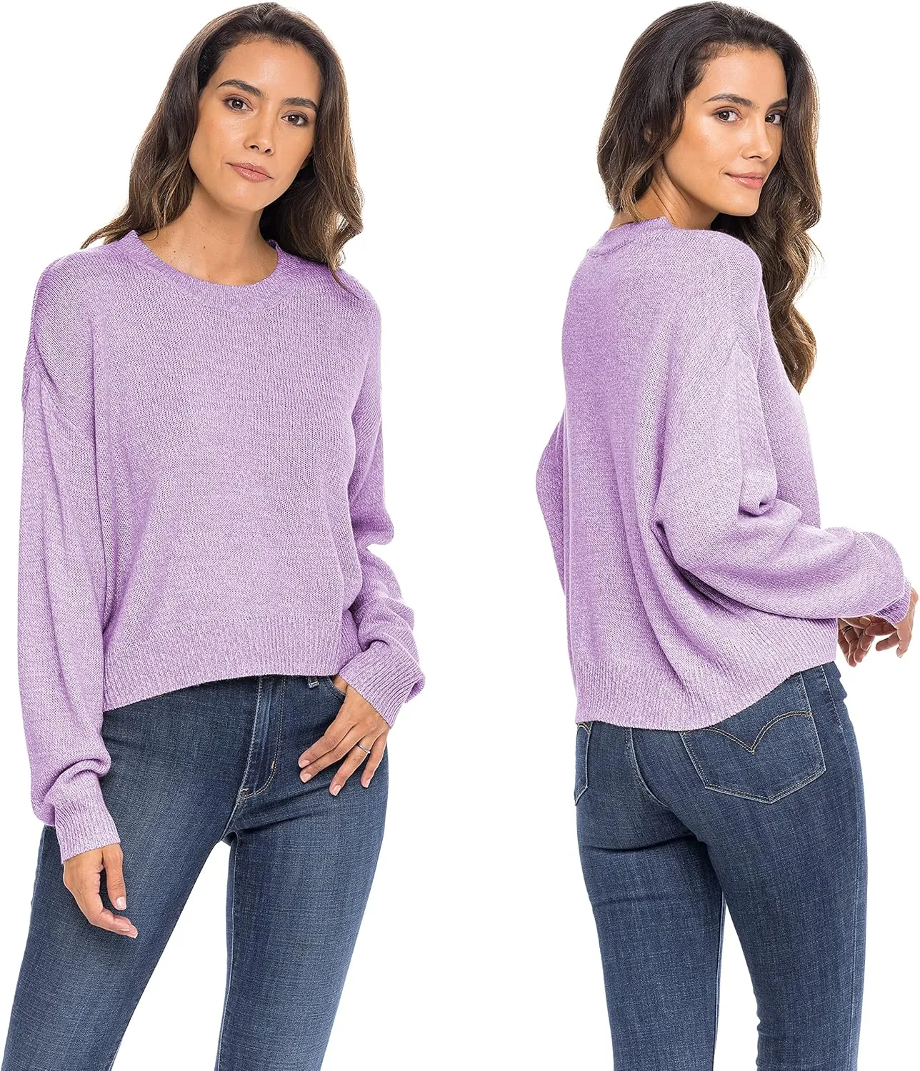 Sexy Basics Women's Long-Sleeve Midweight Cozy Crewneck Sweater | Multi Packs