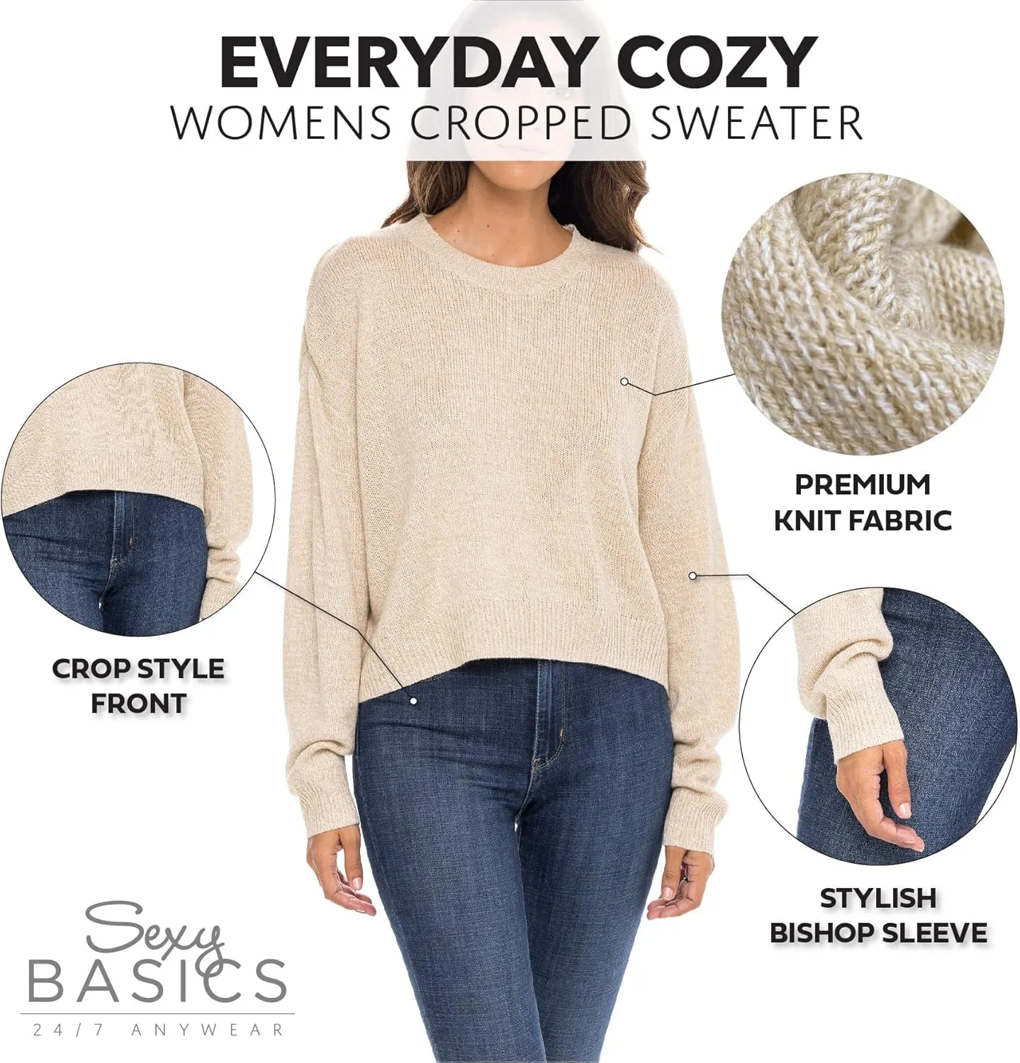 Sexy Basics Women's Long-Sleeve Midweight Cozy Crewneck Sweater | Multi Packs