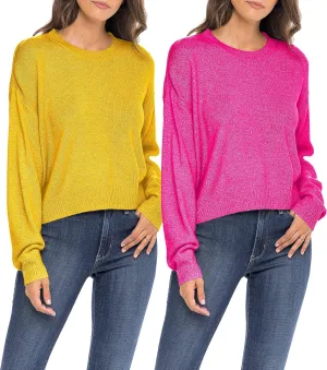 Sexy Basics Women's Long-Sleeve Midweight Cozy Crewneck Sweater | Multi Packs