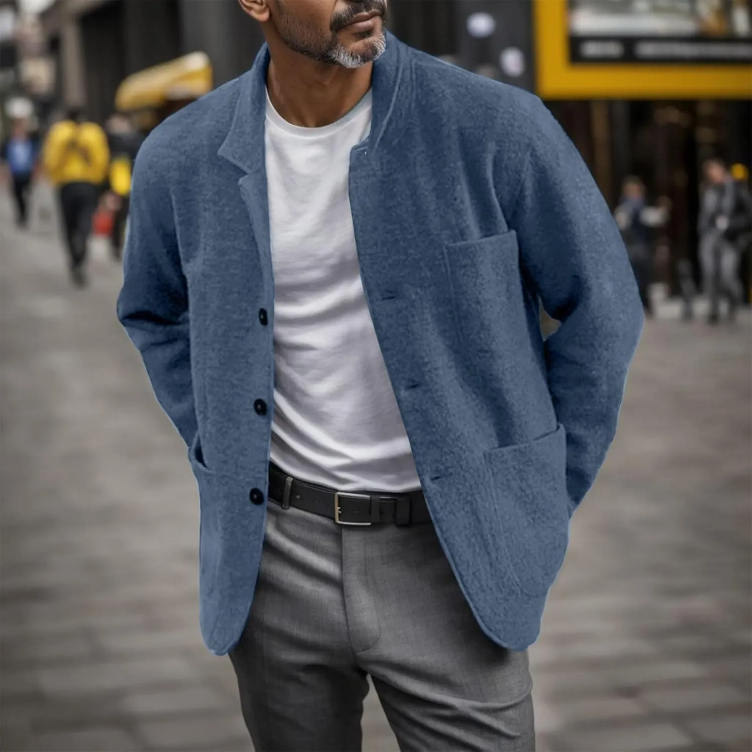 Shirt Jacket For Men Button Down Winter Casual Shirts Solid Long Sleeve Cardigan With Pockets