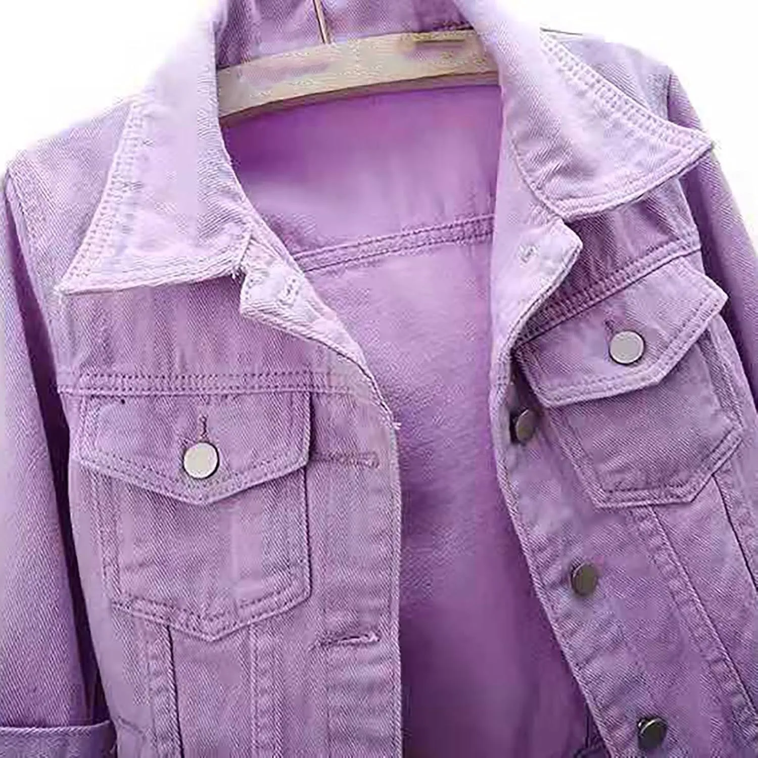 Short Sleeve Denim Jacket for Women 3/4 Sleeve Cropped Light Wash Short Jean Jacket Slim Trucker Coat Denim Tops