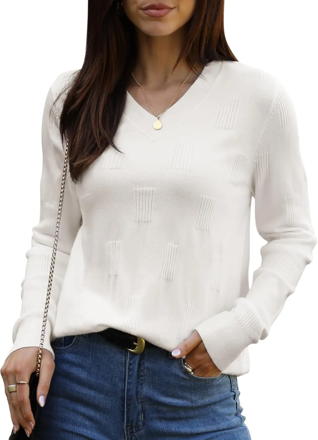 siliteelon Womens Sweater Long Sleeve Shirt V Neck Knit Sweater Work Casual Blouses Tops Lightweight Sweater Shirts