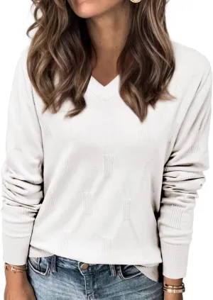 siliteelon Womens Sweater Long Sleeve Shirt V Neck Knit Sweater Work Casual Blouses Tops Lightweight Sweater Shirts