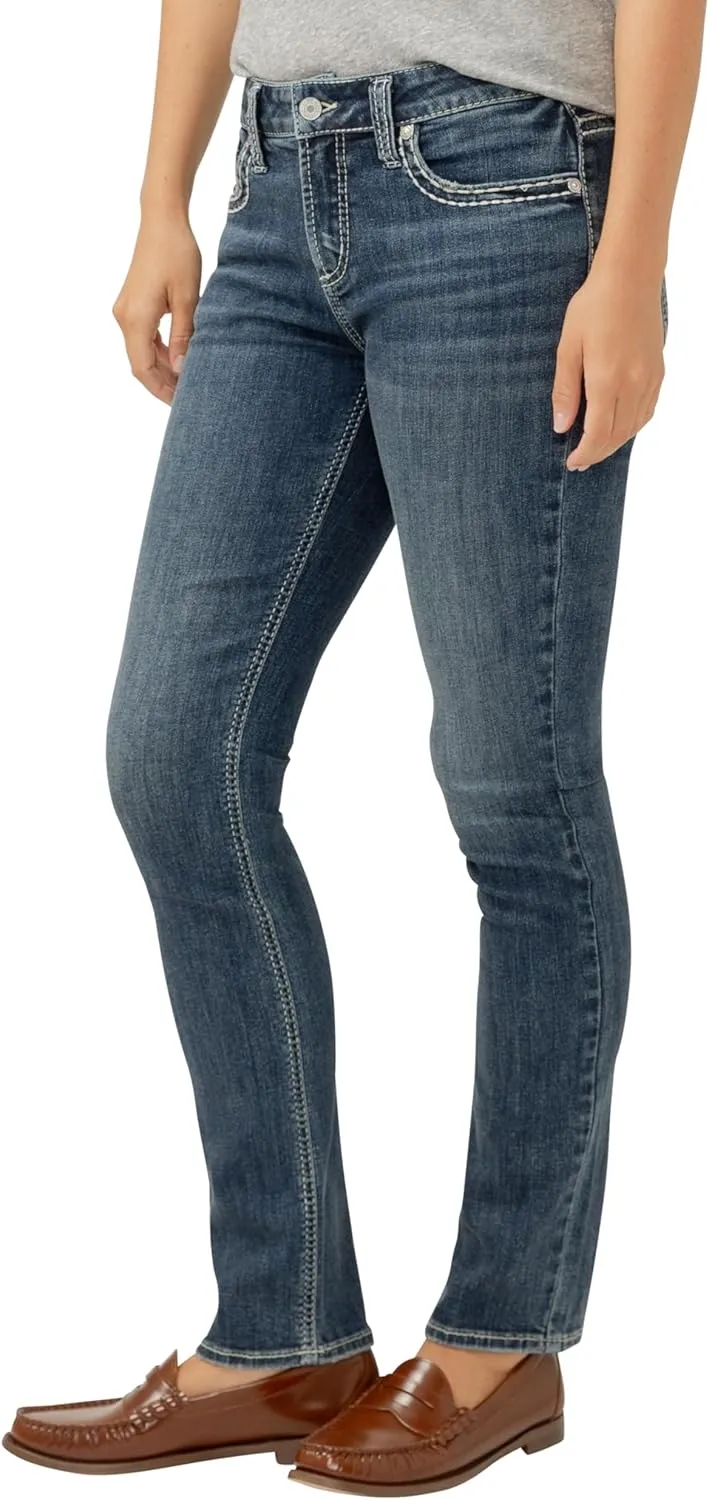 Silver Jeans Co. Women's Elyse Mid Rise Comfort Fit Straight Leg Jeans