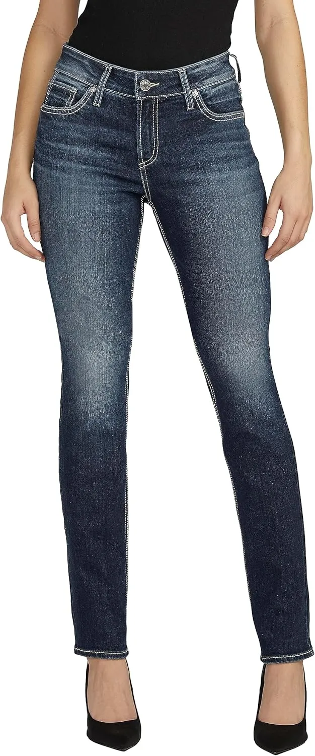 Silver Jeans Co. Women's Elyse Mid Rise Comfort Fit Straight Leg Jeans
