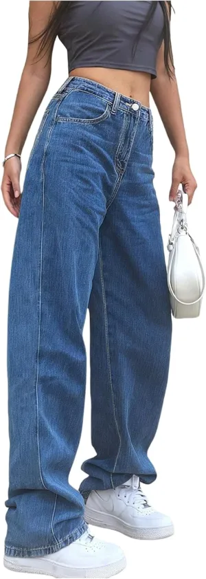 SOLY HUX Women's High Waisted Straight Leg Jeans Loose Fit Dressy Casual Denim Pants