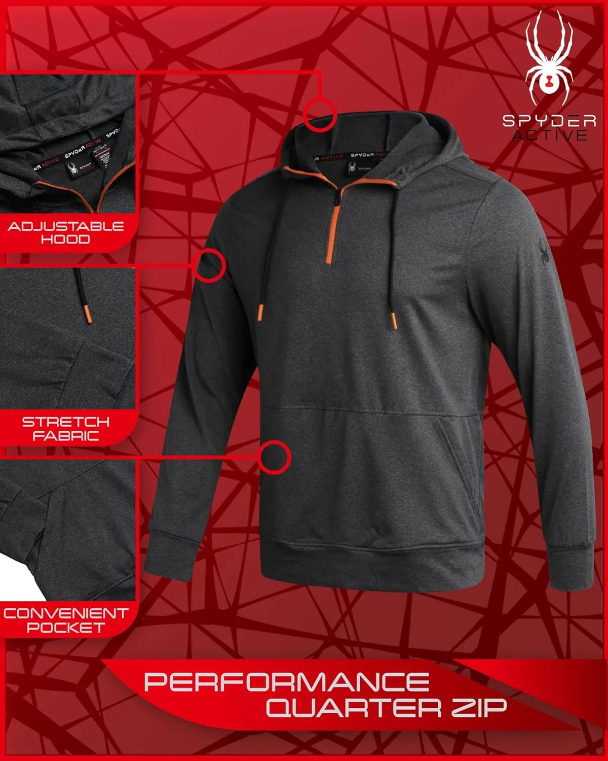 Spyder Men's Pullover Hoodie - Quarter Zip Comfort Fit Hoodie Sweatshirt with Reflective Trim - Active Hoodie for Men (S-XL)