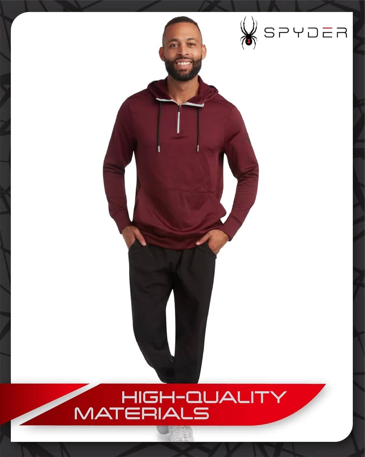 Spyder Men's Pullover Hoodie - Quarter Zip Comfort Fit Hoodie Sweatshirt with Reflective Trim - Active Hoodie for Men (S-XL)