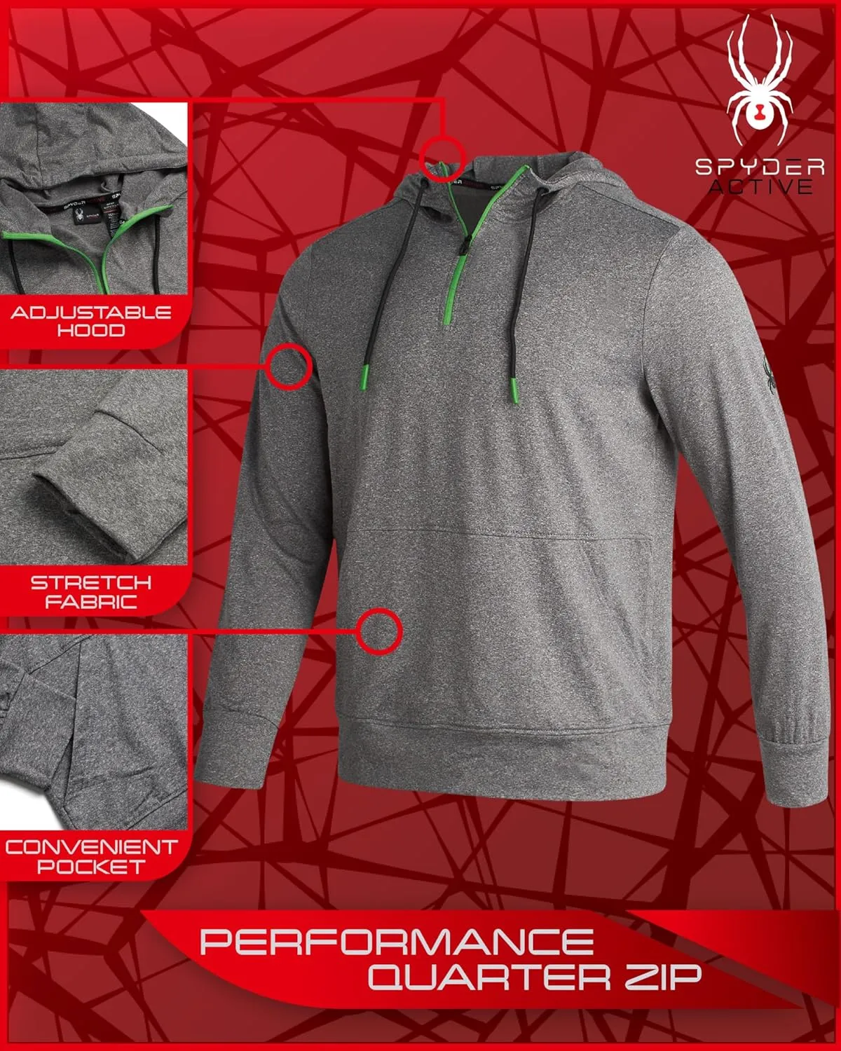 Spyder Men's Pullover Hoodie - Quarter Zip Comfort Fit Hoodie Sweatshirt with Reflective Trim - Active Hoodie for Men (S-XL)