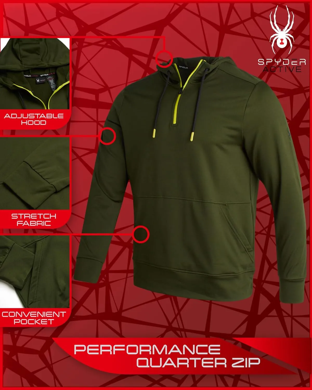 Spyder Men's Pullover Hoodie - Quarter Zip Comfort Fit Hoodie Sweatshirt with Reflective Trim - Active Hoodie for Men (S-XL)