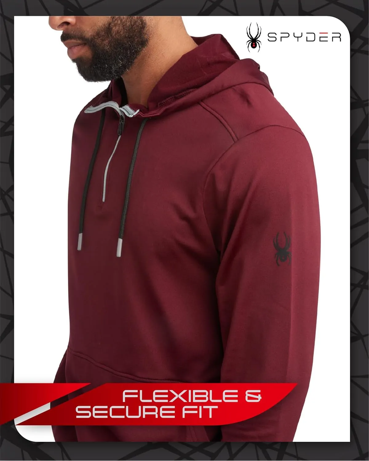Spyder Men's Pullover Hoodie - Quarter Zip Comfort Fit Hoodie Sweatshirt with Reflective Trim - Active Hoodie for Men (S-XL)