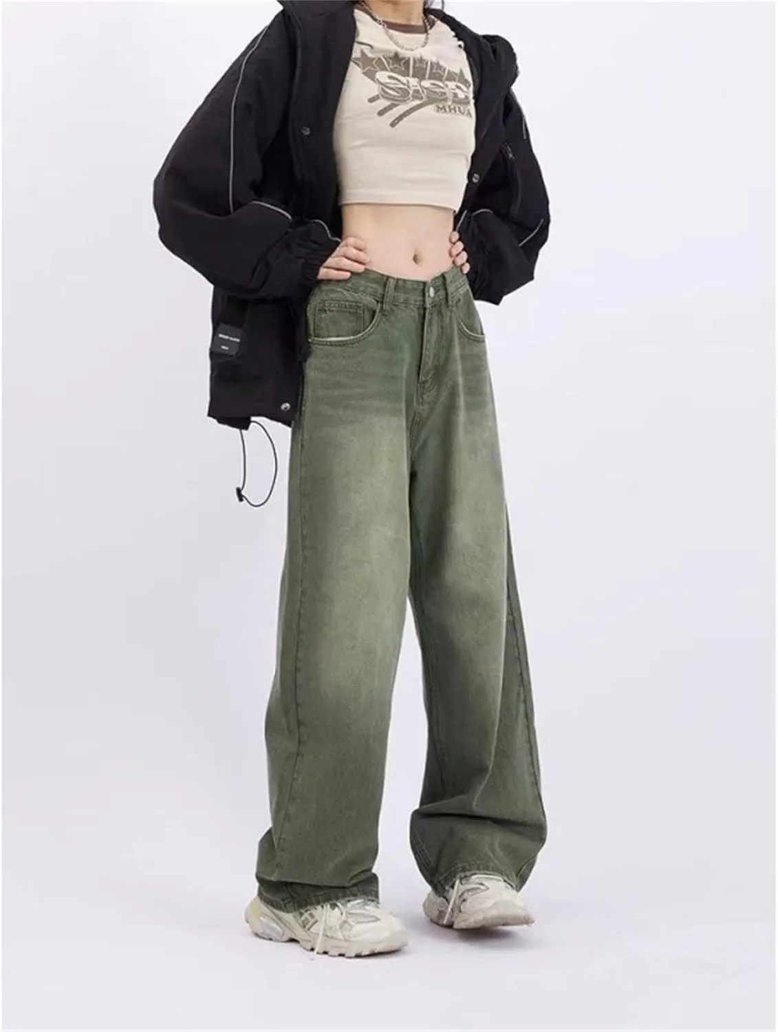 Straight Leg Jeans for Women High Waisted Boyfried Denim Pants Ripped Distressed with Pockets Baggy Jean Trousers