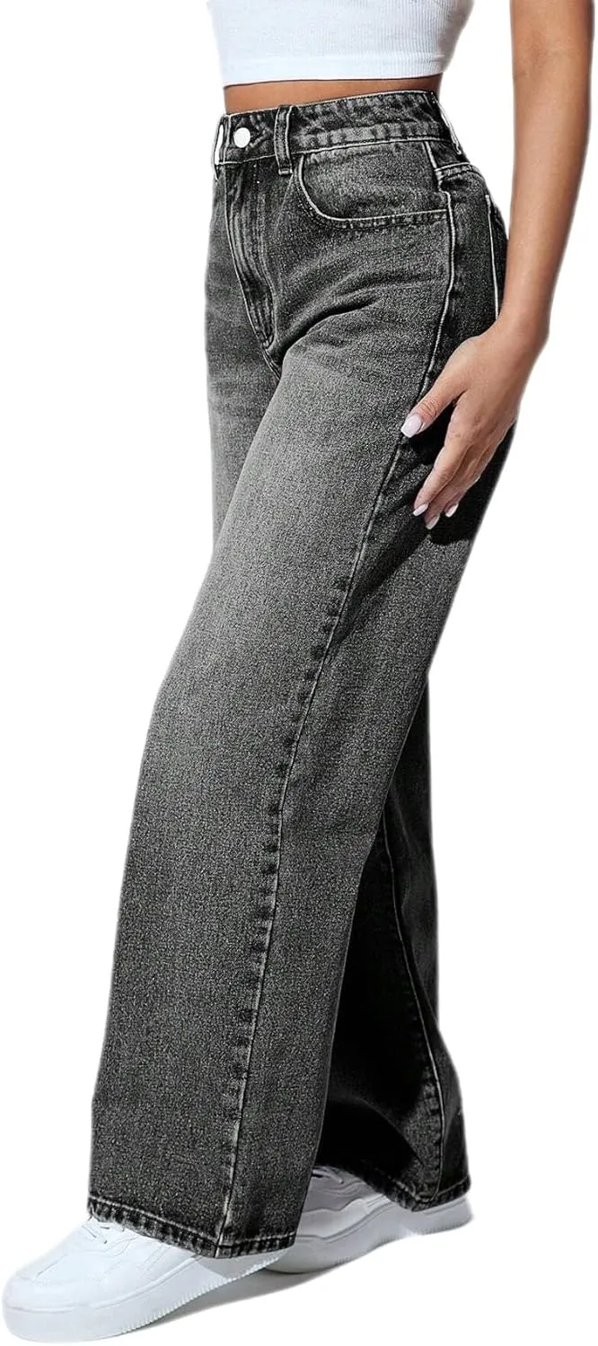 Straight Leg Jeans for Women High Waisted Stretchy Wide Leg Boyfriend Jeans Denim Pants