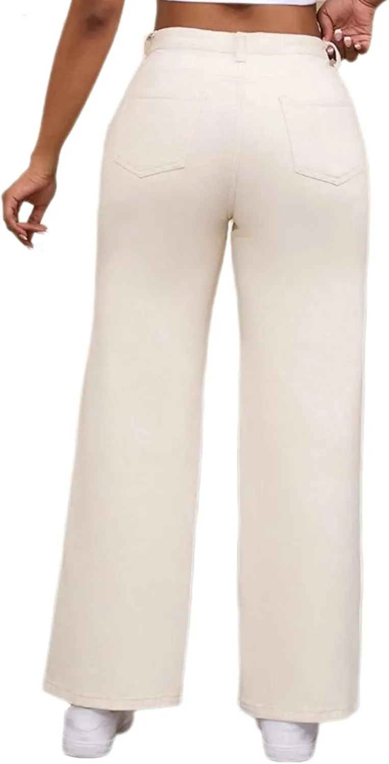 Straight Leg Jeans for Women High Waisted Stretchy Wide Leg Boyfriend Jeans Denim Pants