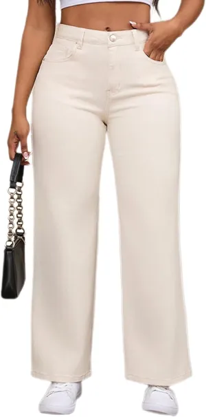 Straight Leg Jeans for Women High Waisted Stretchy Wide Leg Boyfriend Jeans Denim Pants