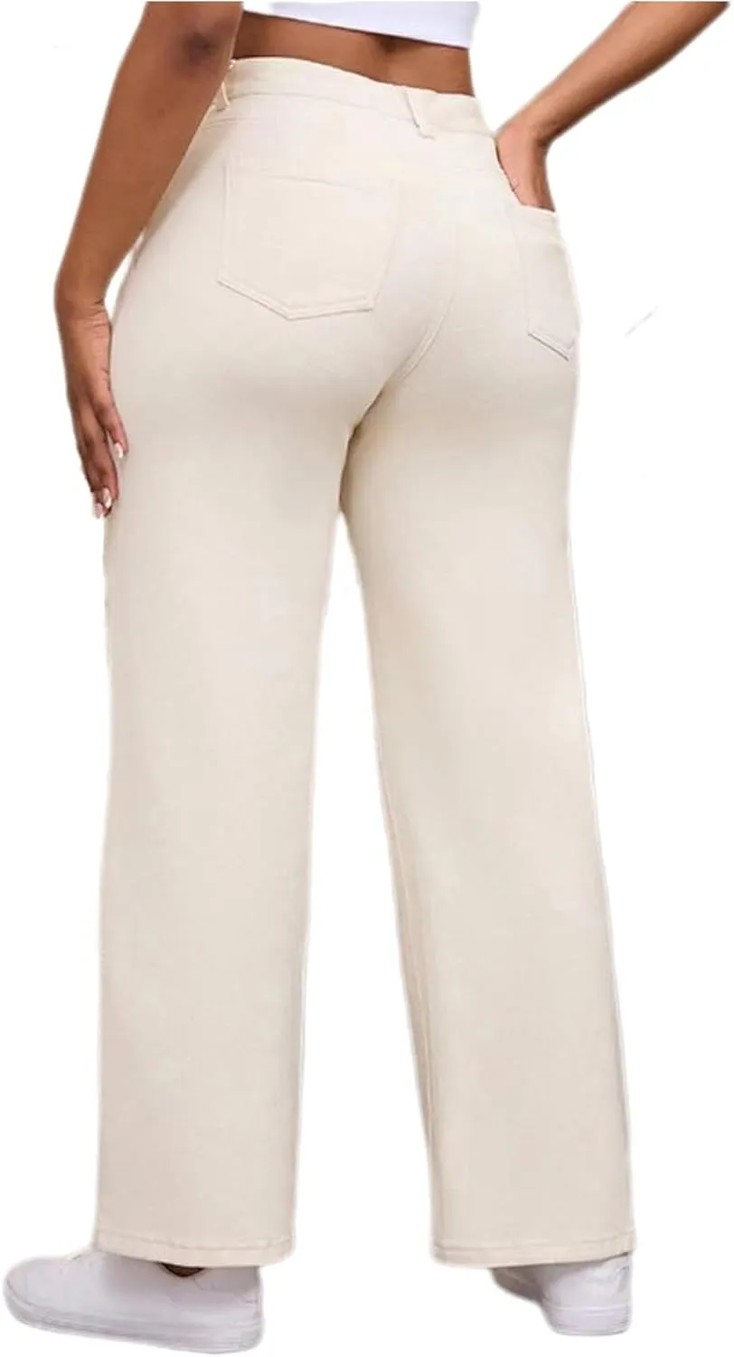 Straight Leg Jeans for Women High Waisted Stretchy Wide Leg Boyfriend Jeans Denim Pants