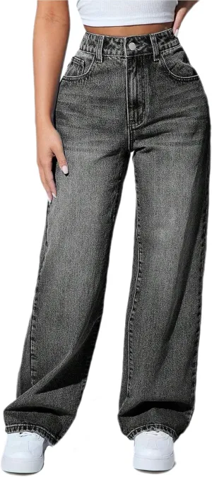 Straight Leg Jeans for Women High Waisted Stretchy Wide Leg Boyfriend Jeans Denim Pants