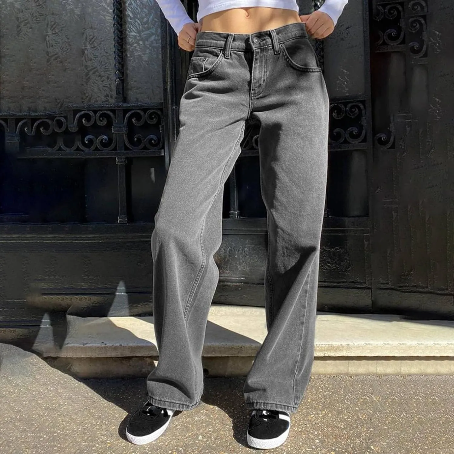 Straight Leg Jeans for Women,High Waisted Wide Leg Loose Microelastic Boyfriend Denim Pants