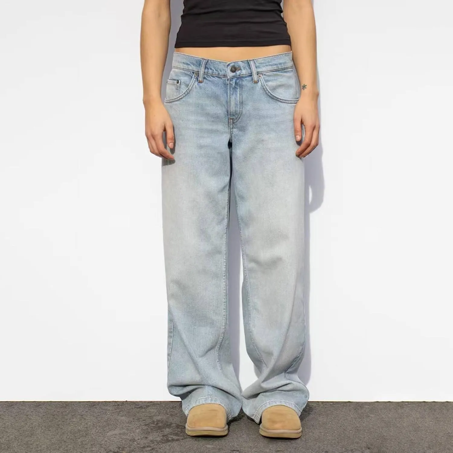 Straight Leg Jeans for Women,High Waisted Wide Leg Loose Microelastic Boyfriend Denim Pants