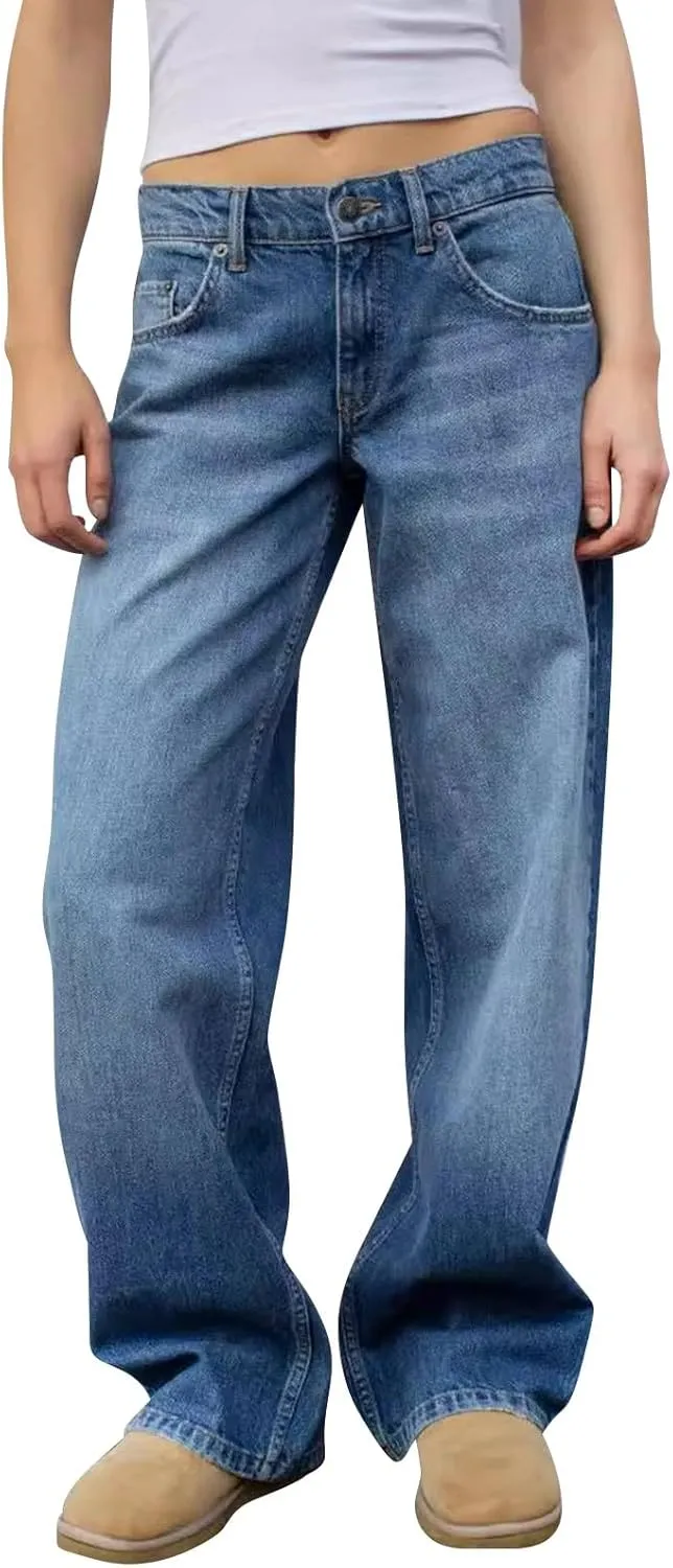 Straight Leg Jeans for Women,High Waisted Wide Leg Loose Microelastic Boyfriend Denim Pants