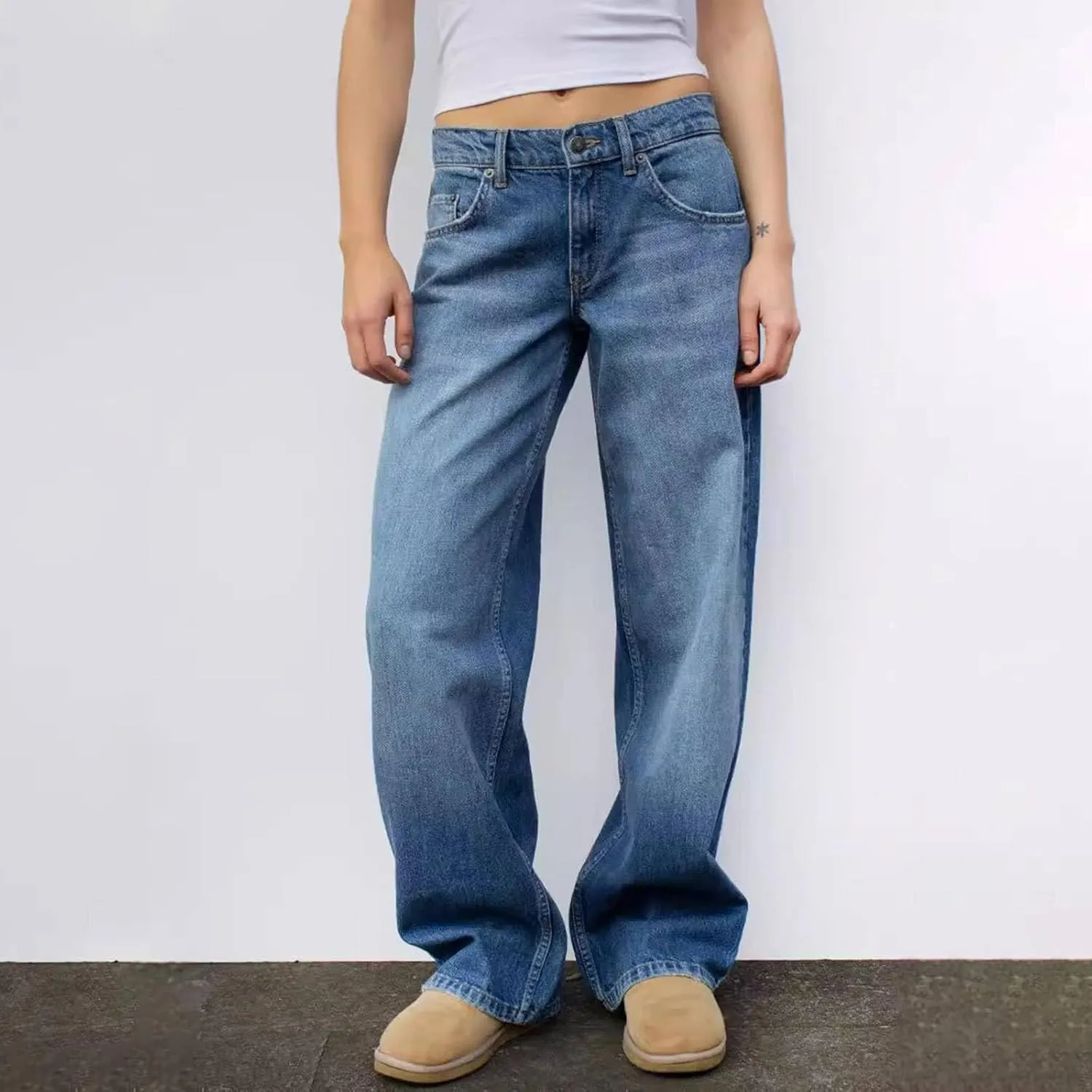 Straight Leg Jeans for Women,High Waisted Wide Leg Loose Microelastic Boyfriend Denim Pants