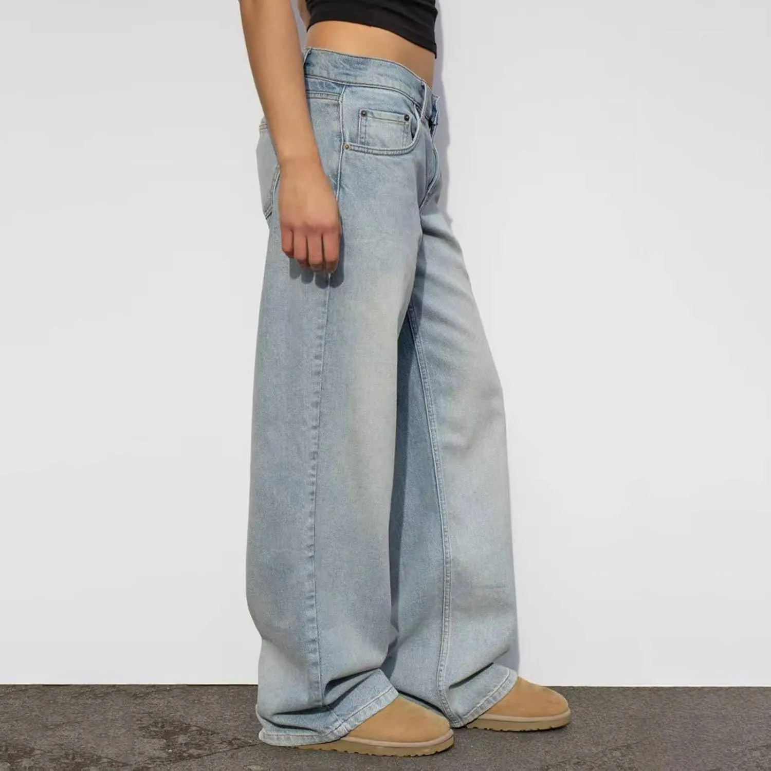 Straight Leg Jeans for Women,High Waisted Wide Leg Loose Microelastic Boyfriend Denim Pants
