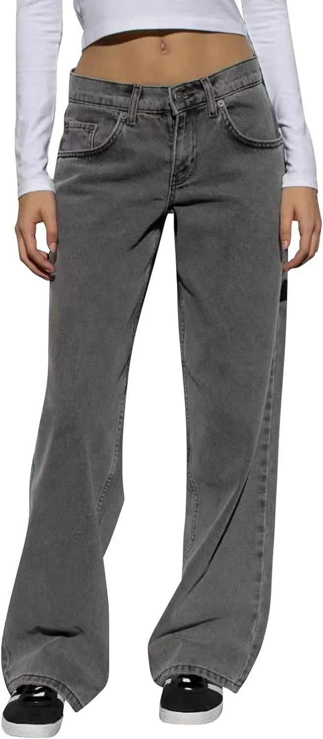 Straight Leg Jeans for Women,High Waisted Wide Leg Loose Microelastic Boyfriend Denim Pants